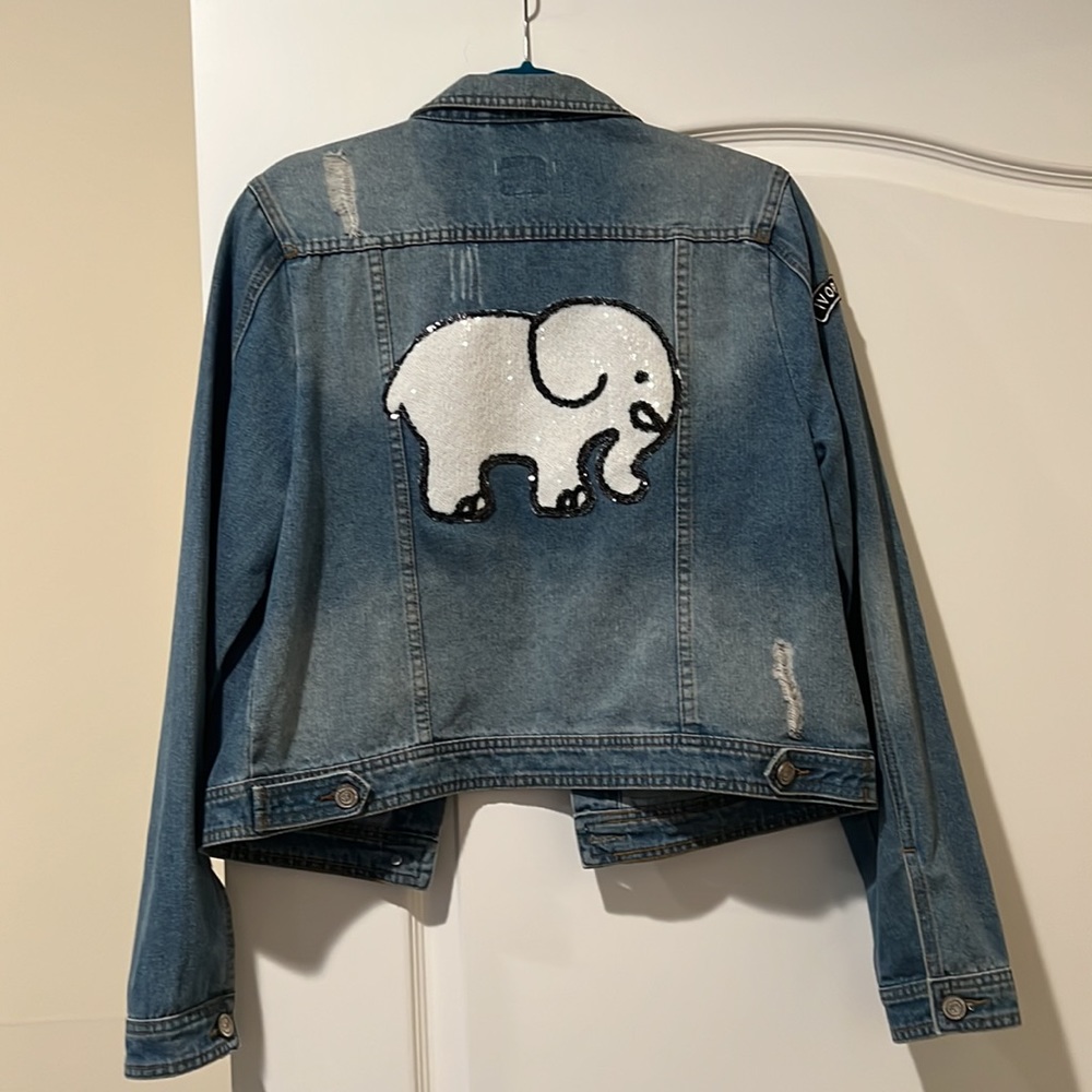 Distressed Jean Jacket “ Ivory Ella “
